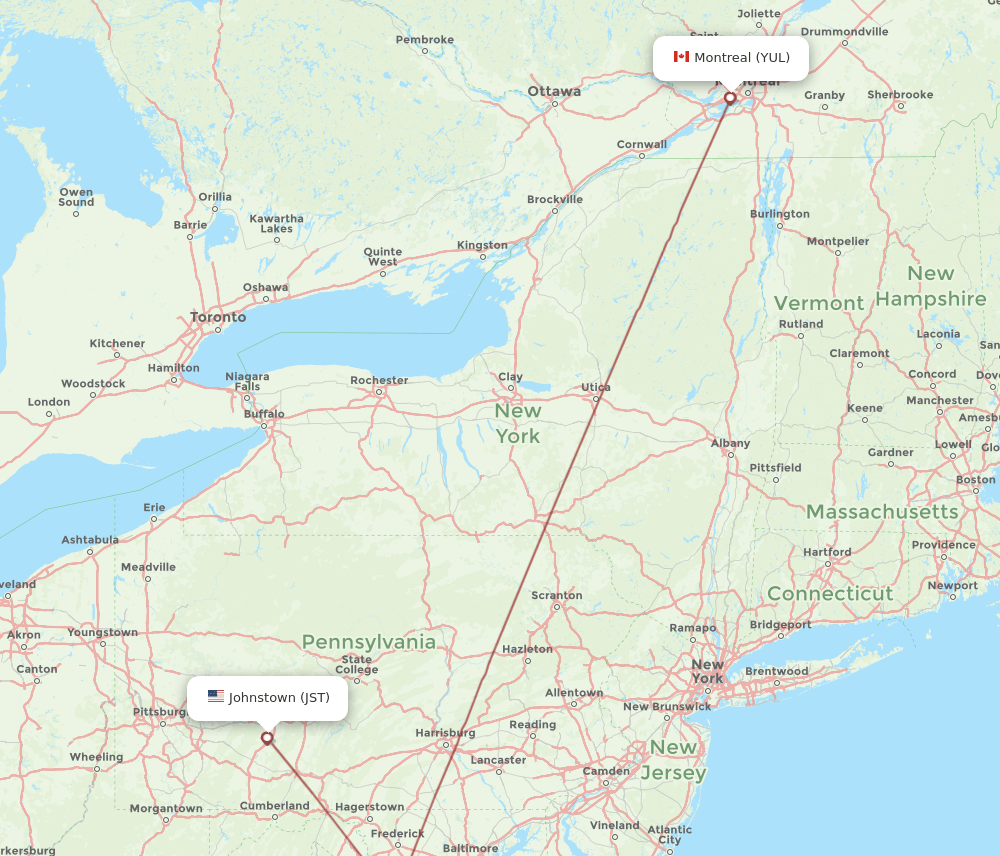 JST-YUL flight routes