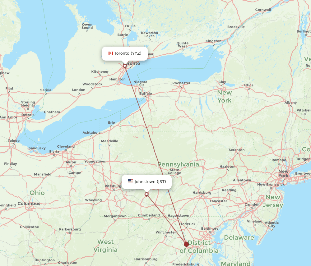 JST-YYZ flight routes