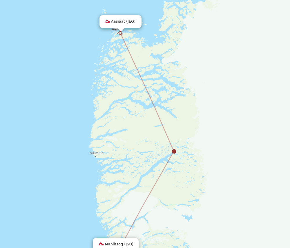 Maniitsoq - Aasiaat route map and flight paths