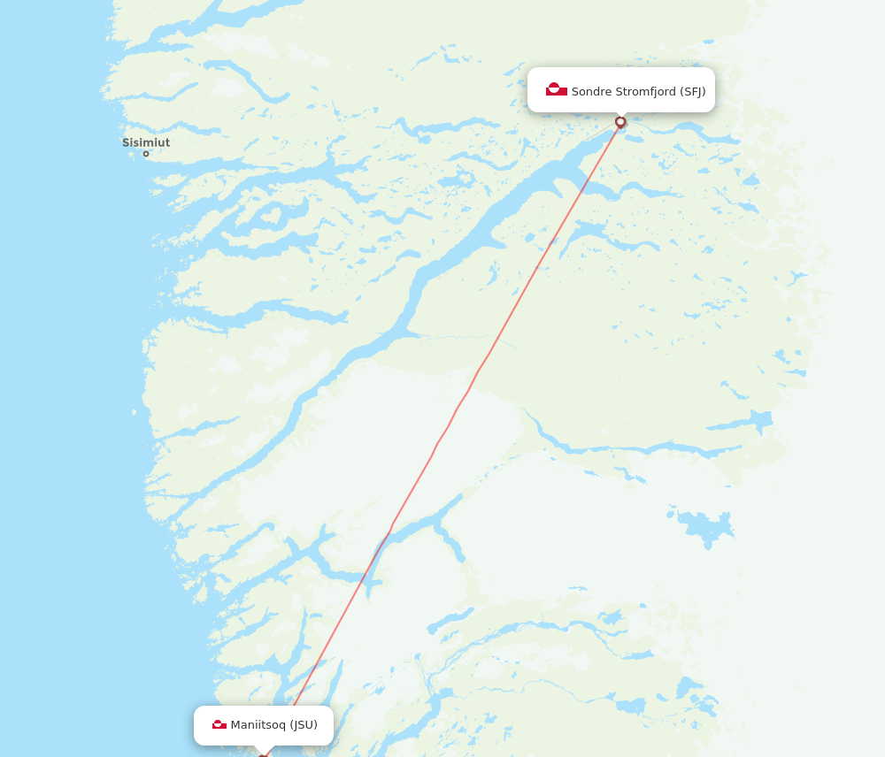 JSU to SFJ flights and routes map