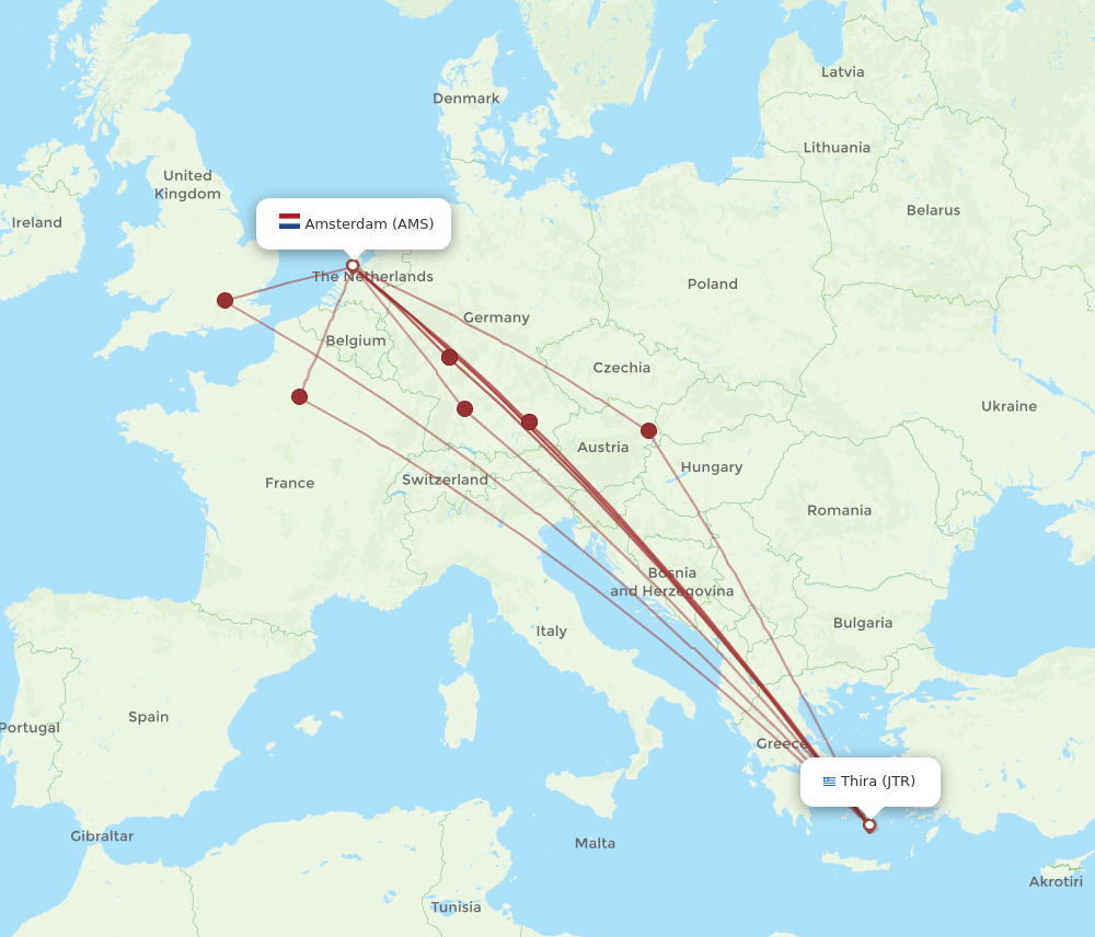 JTR to AMS flights and routes map