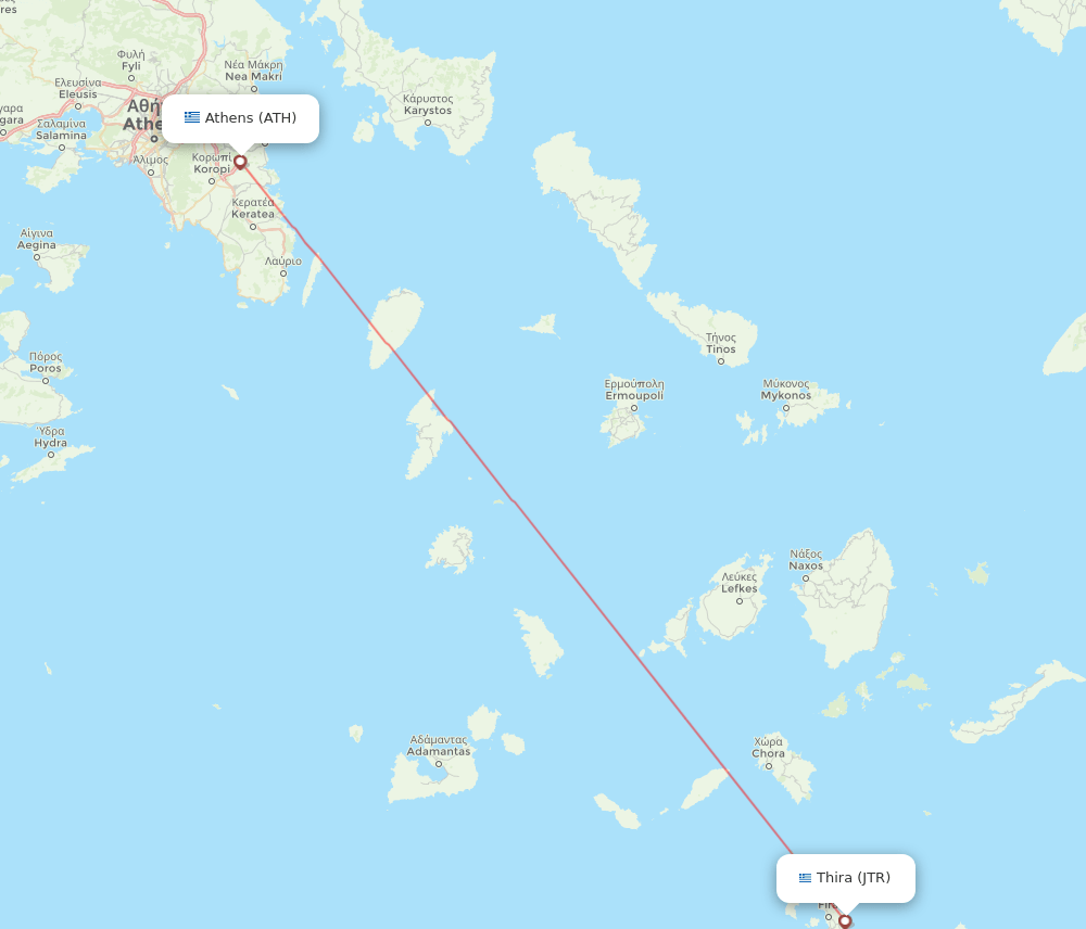 Thira - Athens route map and flight paths