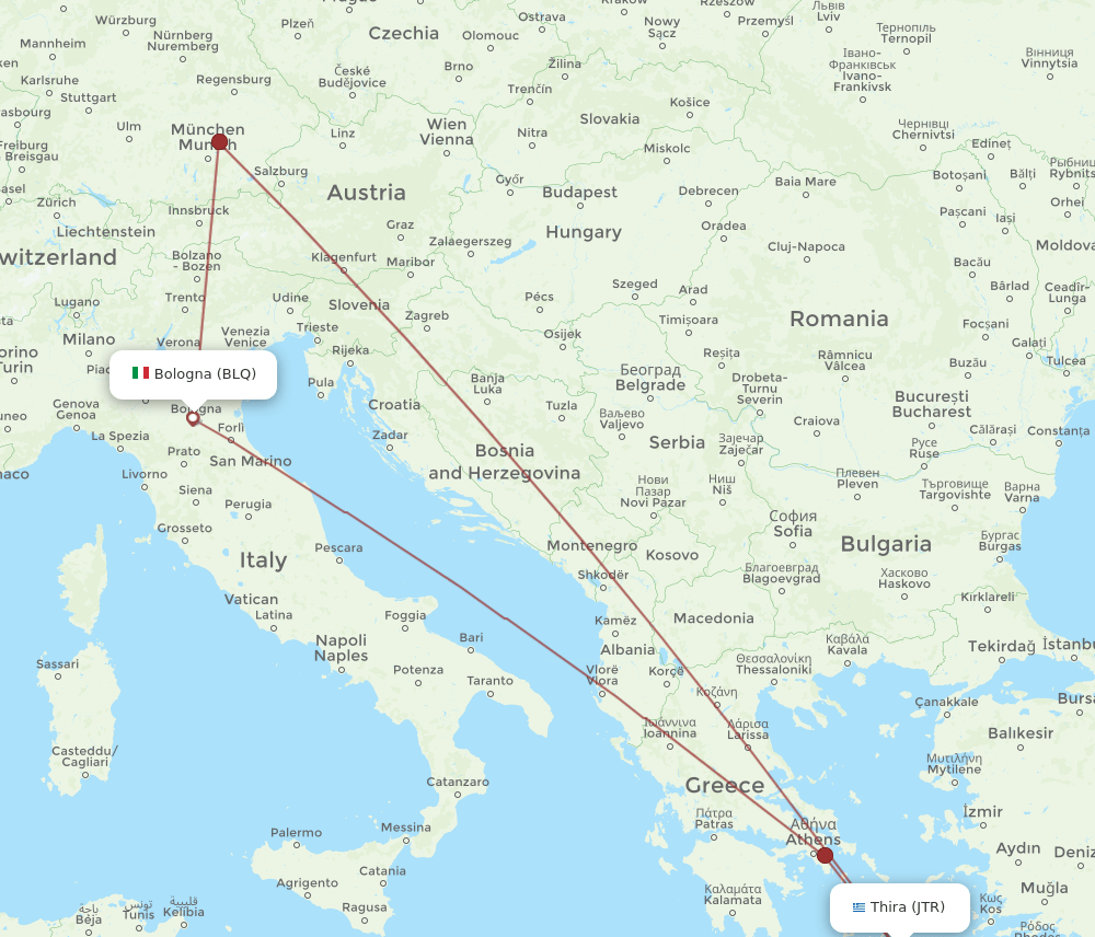 JTR to BLQ flights and routes map