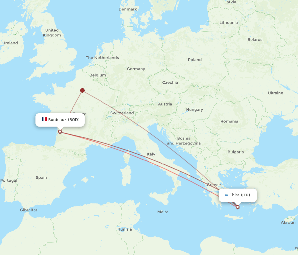 JTR to BOD flights and routes map