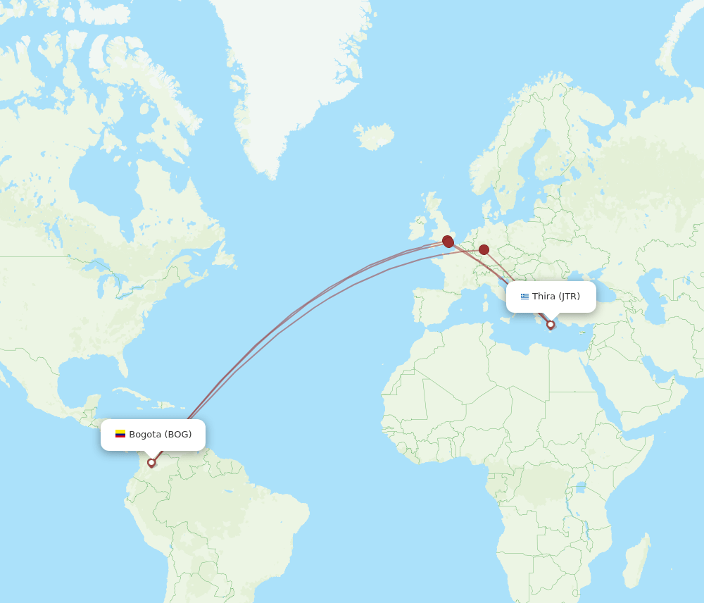 JTR-BOG flight routes
