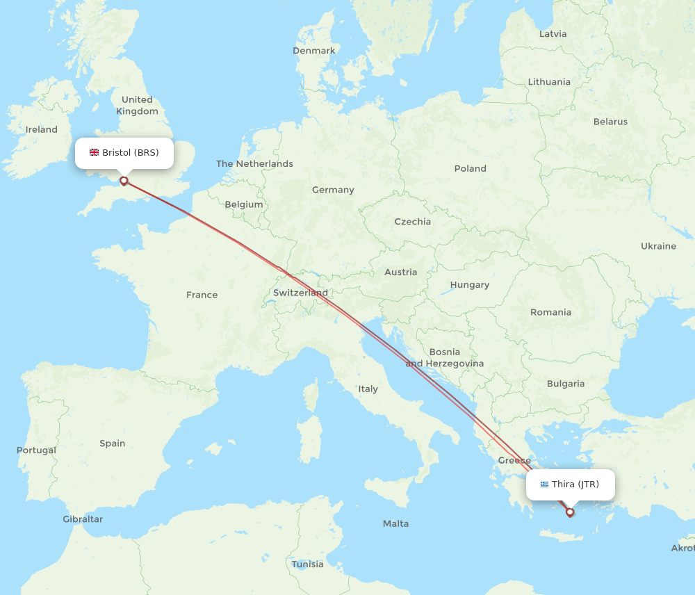 JTR to BRS flights and routes map