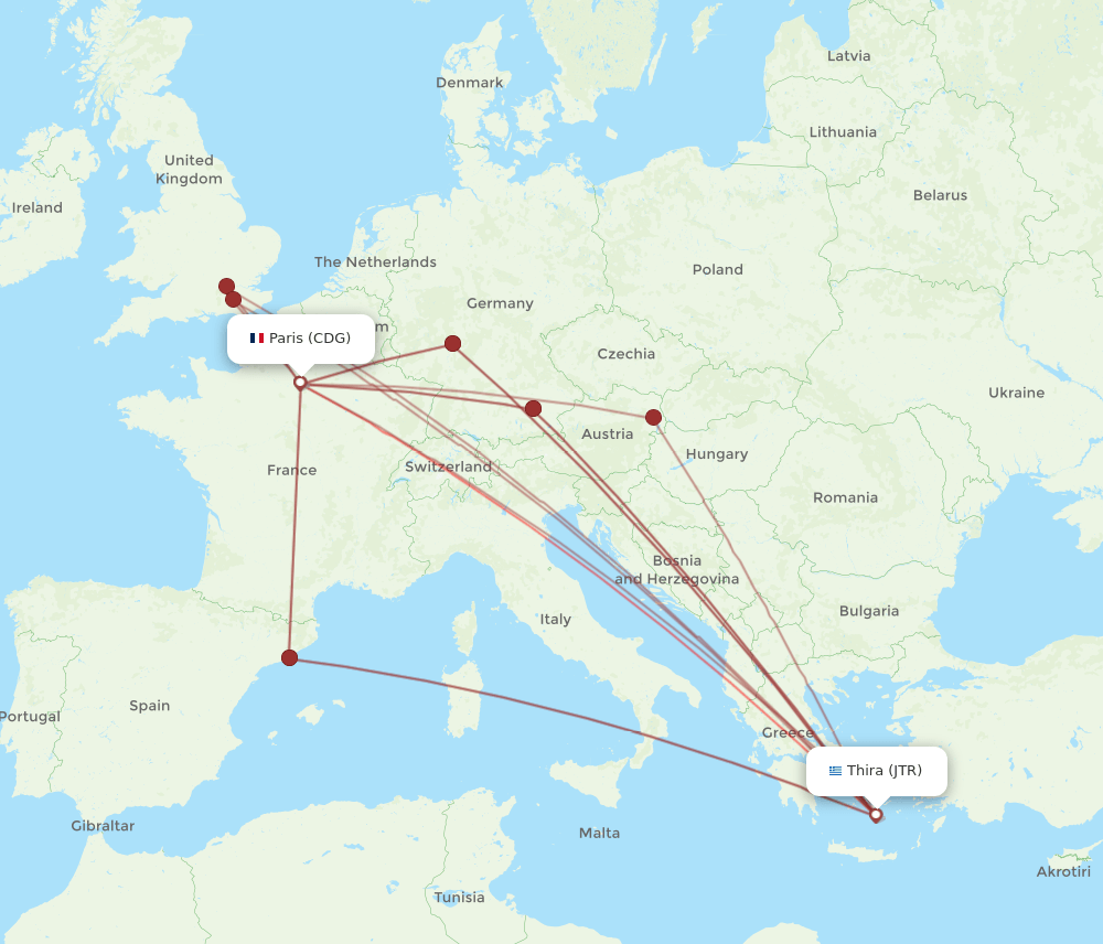 JTR to CDG flights and routes map