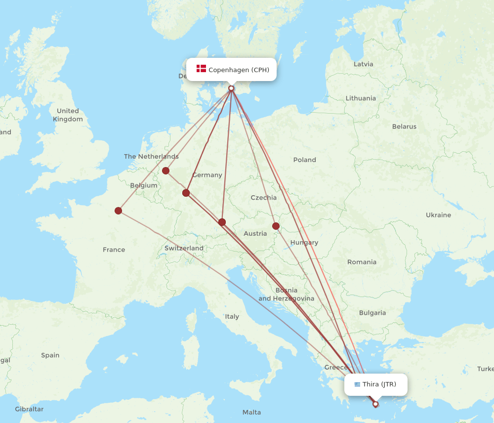 JTR-CPH flight routes