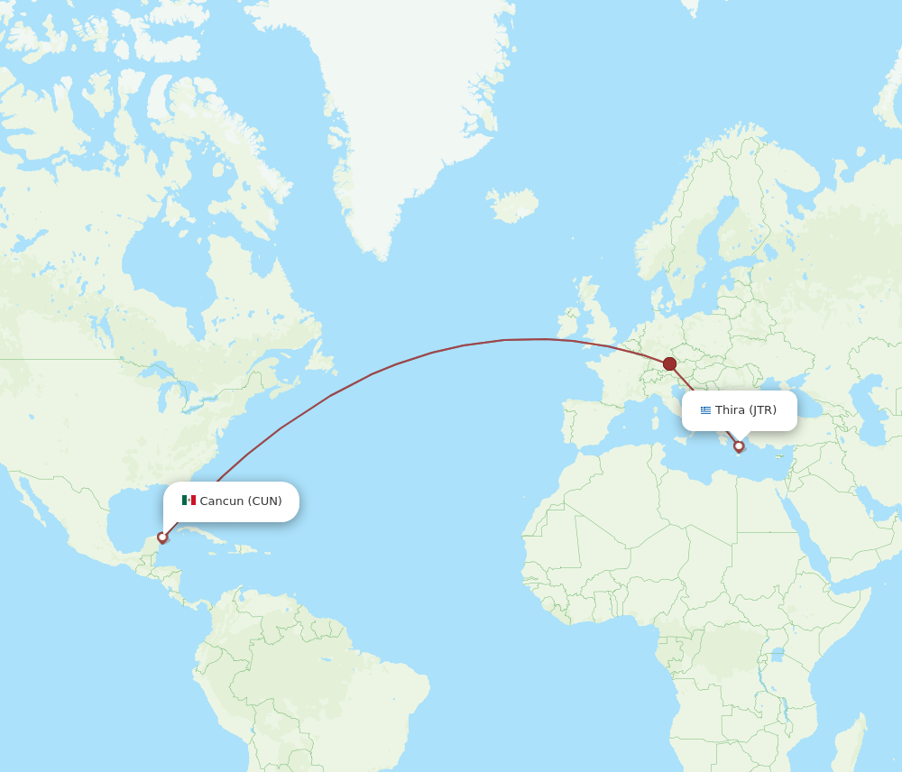 JTR to CUN flights and routes map