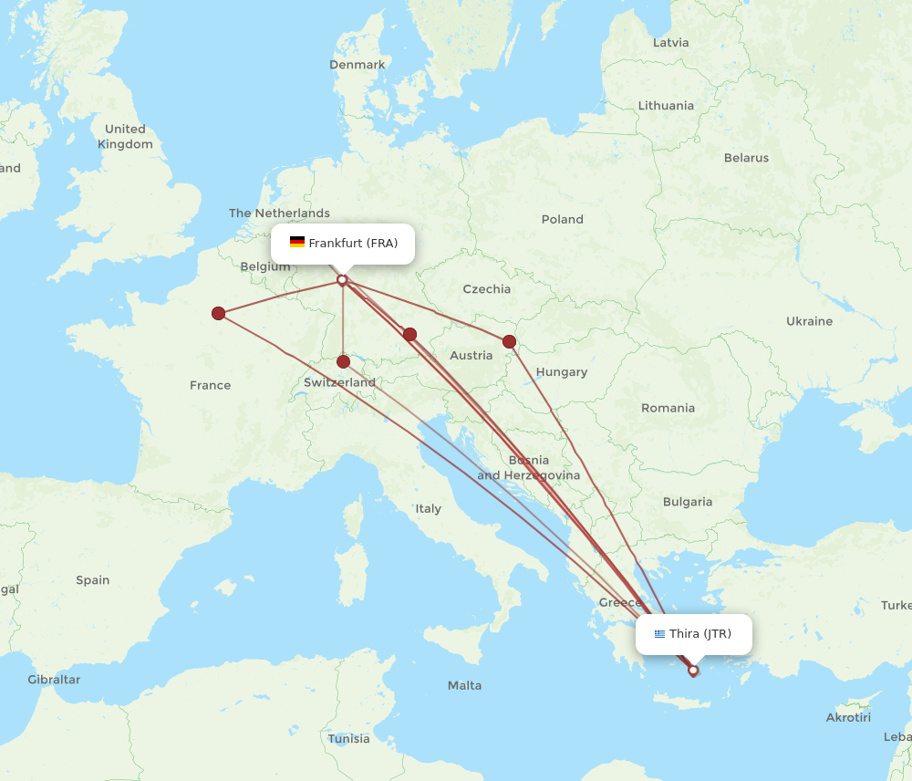 JTR to FRA flights and routes map