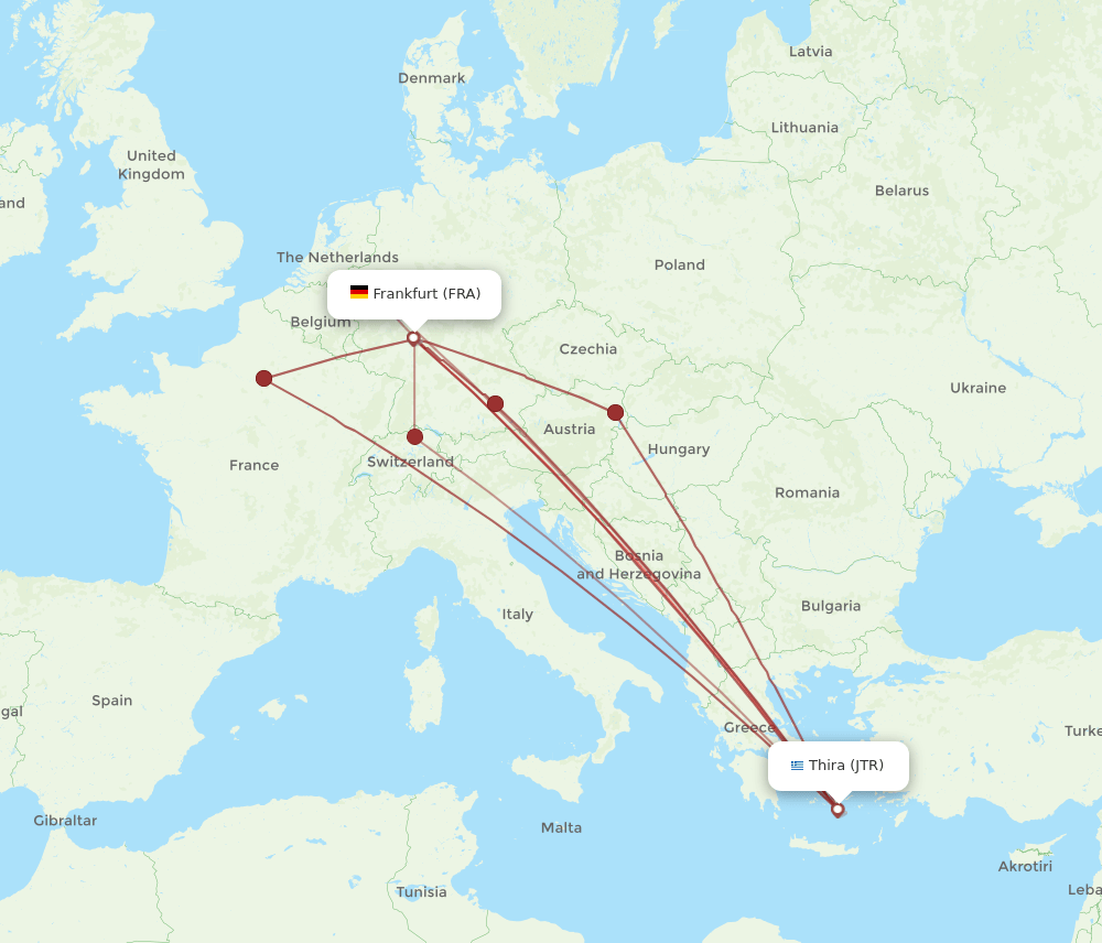 JTR-FRA flight routes