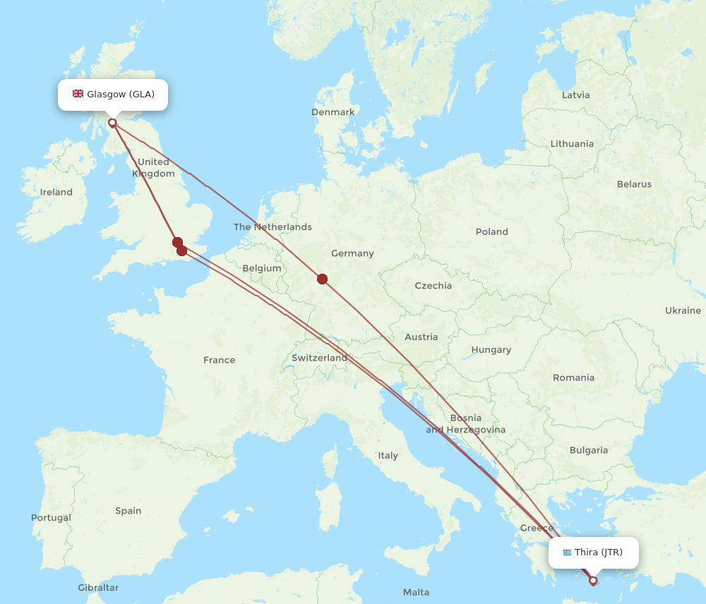 JTR to GLA flights and routes map