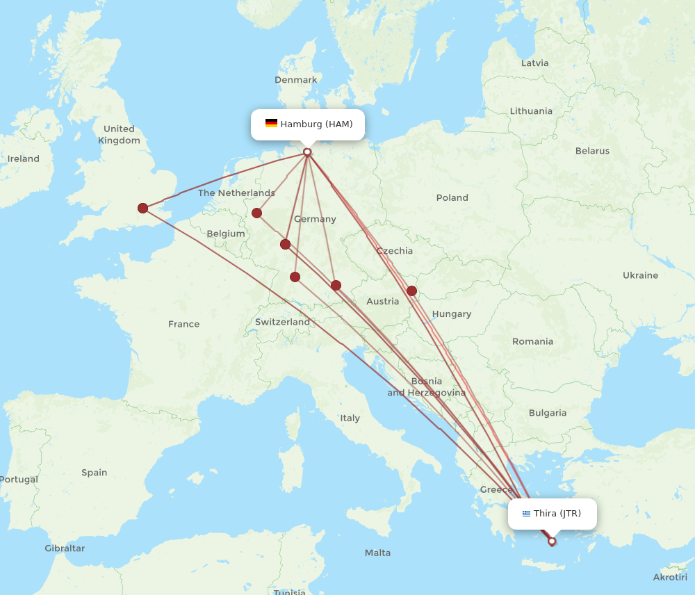JTR to HAM flights and routes map