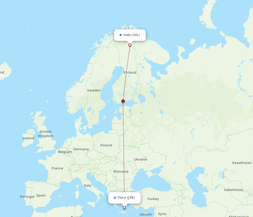 Thira - Ivalo route map and flight paths