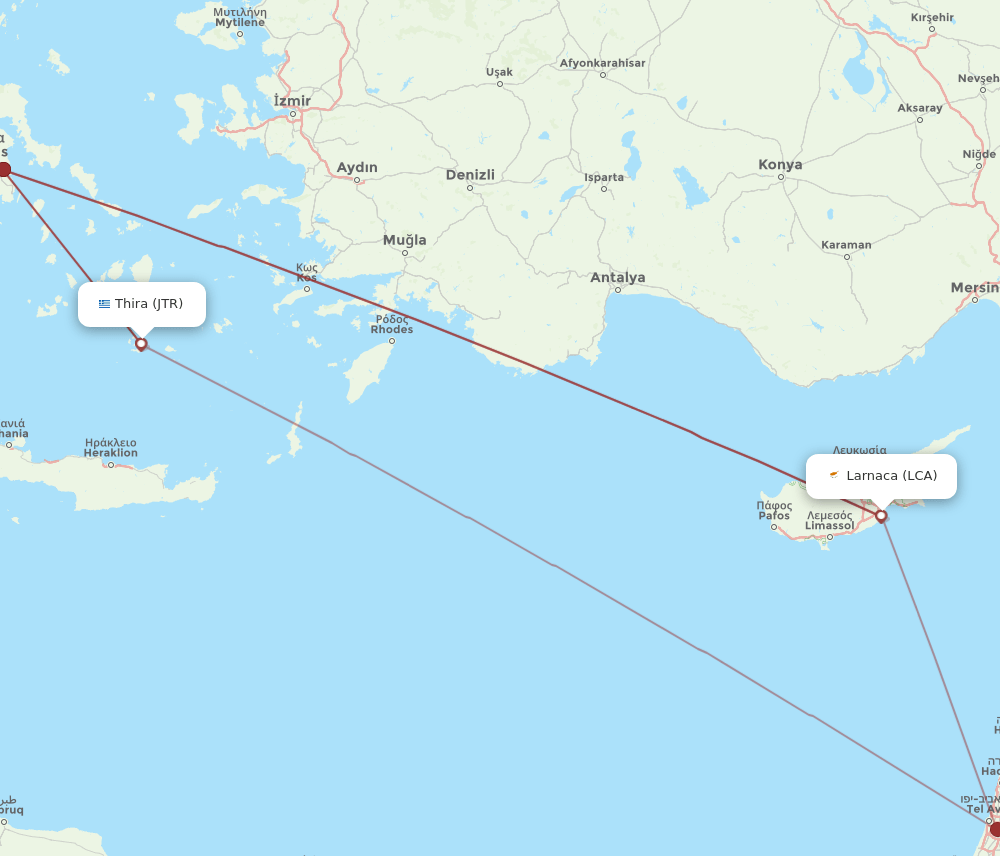 JTR to LCA flights and routes map