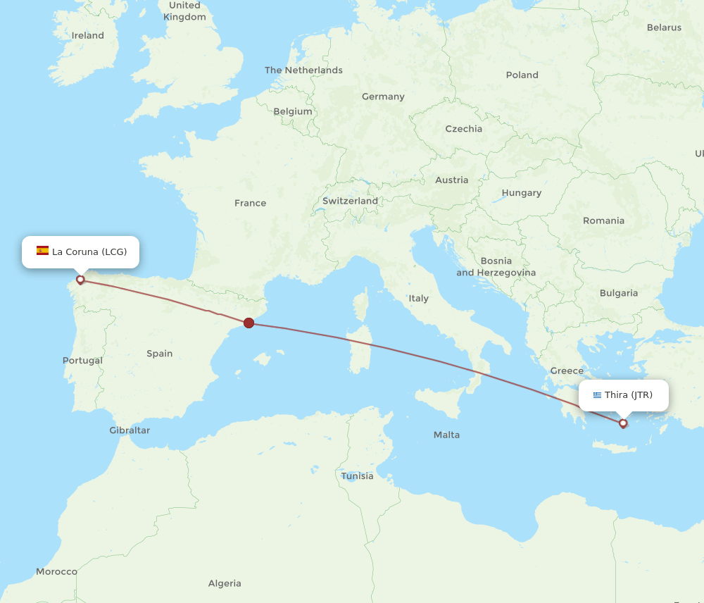 JTR to LCG flights and routes map
