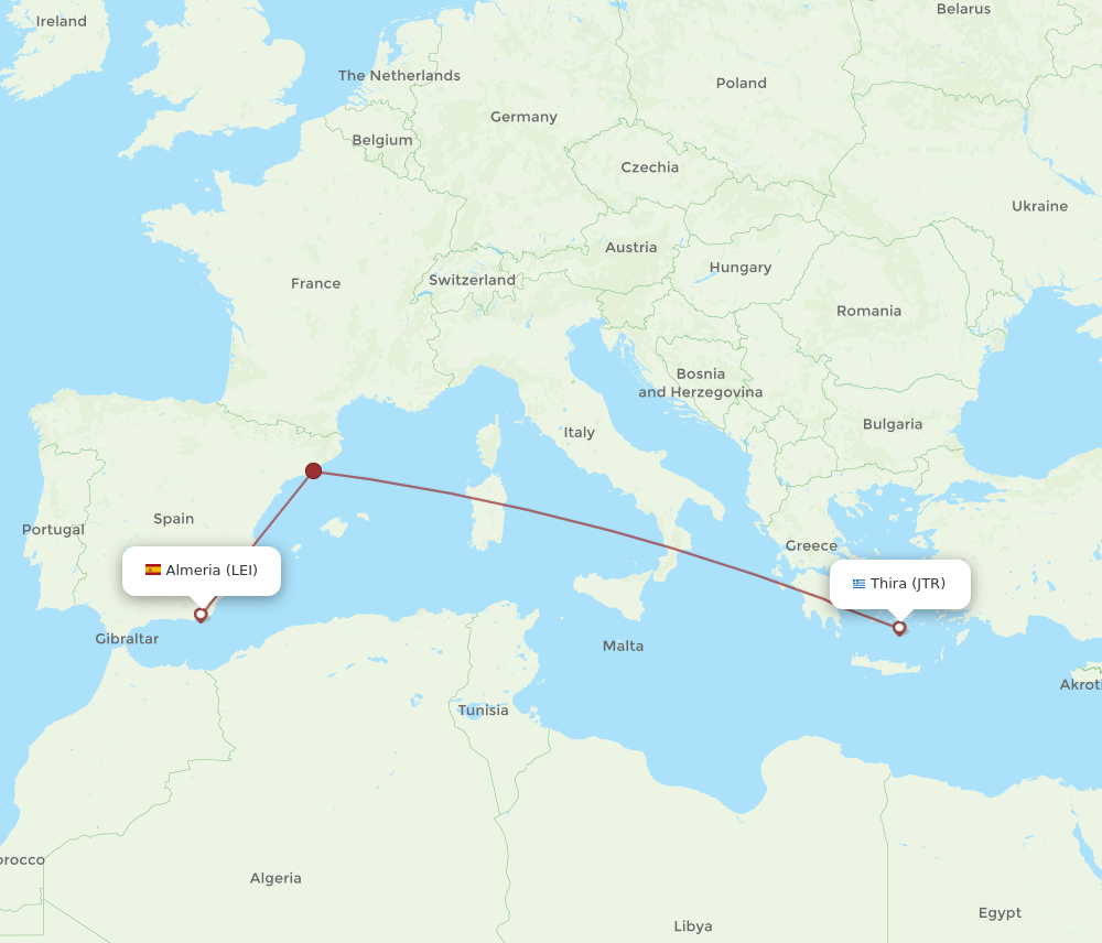 JTR to LEI flights and routes map