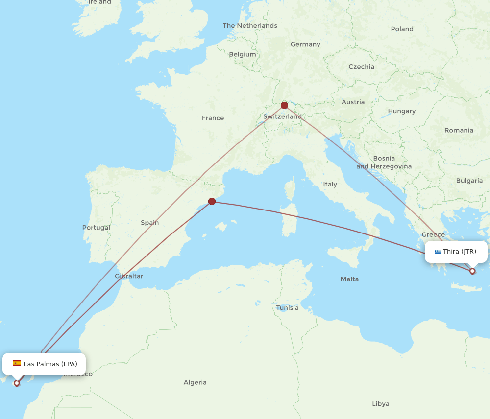 JTR-LPA flight routes