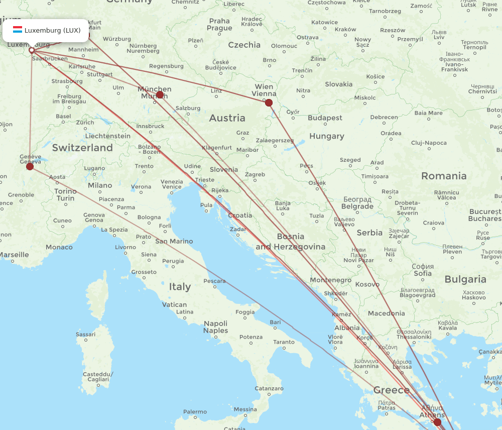 JTR to LUX flights and routes map