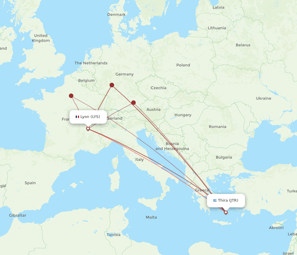 JTR to LYS flights and routes map