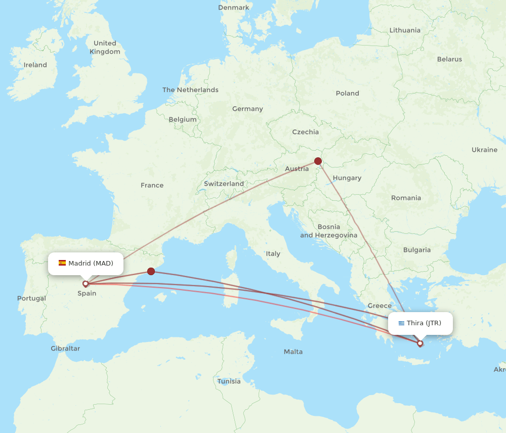 JTR to MAD flights and routes map