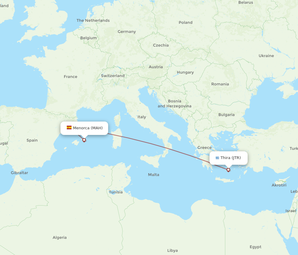 JTR to MAH flights and routes map
