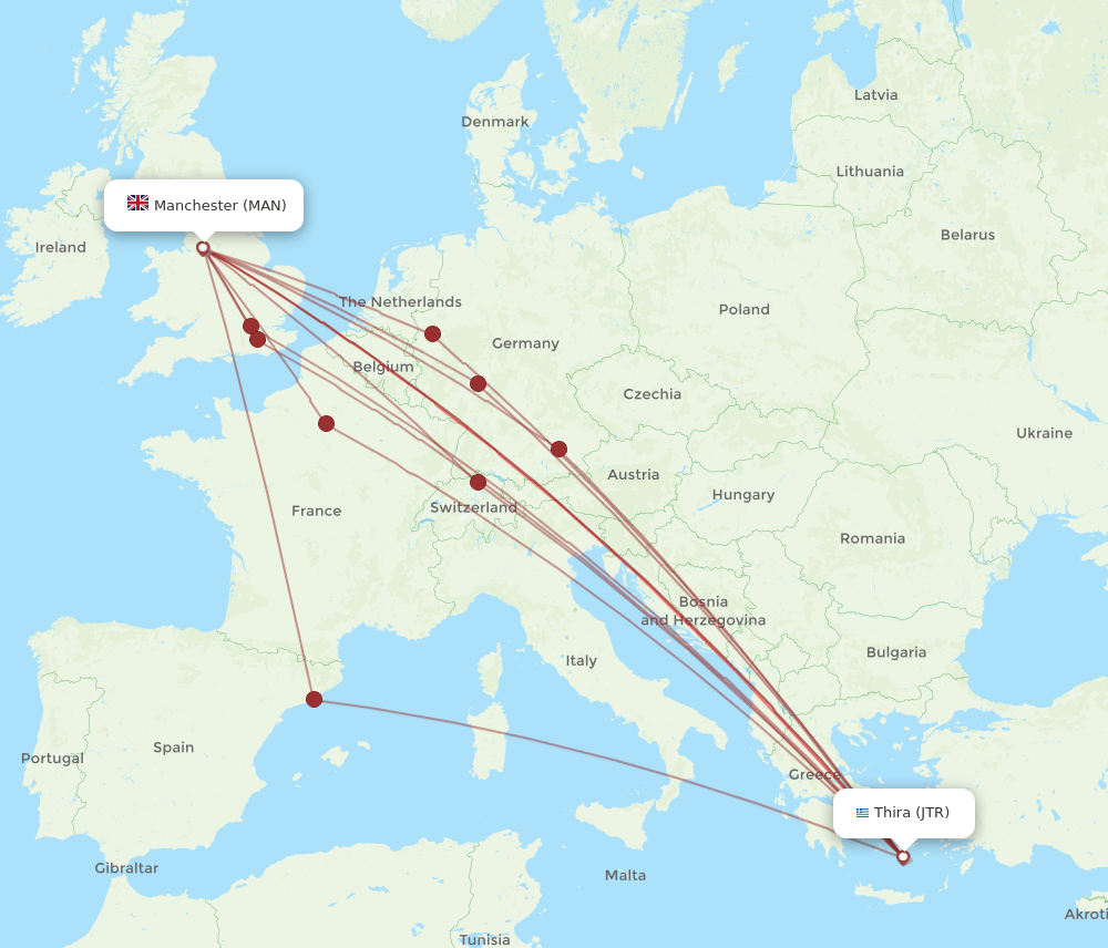 JTR to MAN flights and routes map