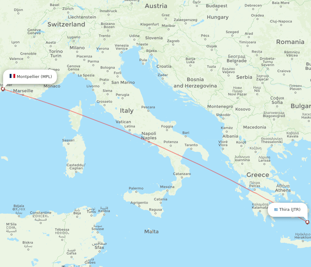 JTR to MPL flights and routes map