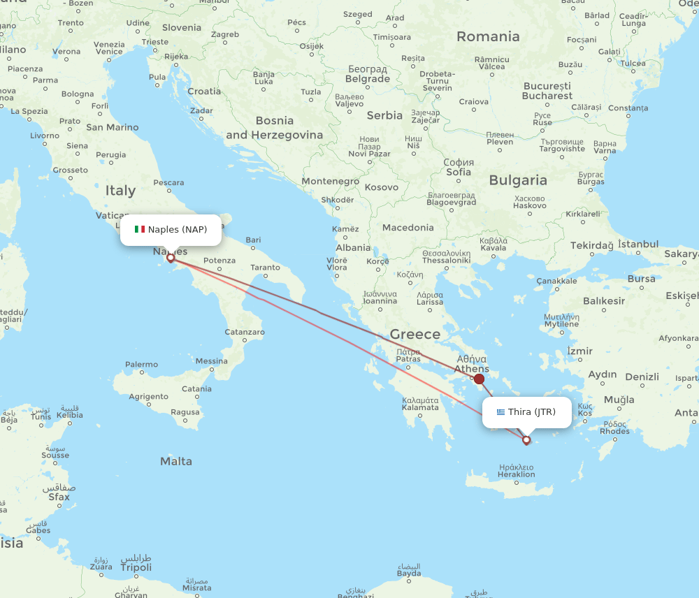 JTR to NAP flights and routes map