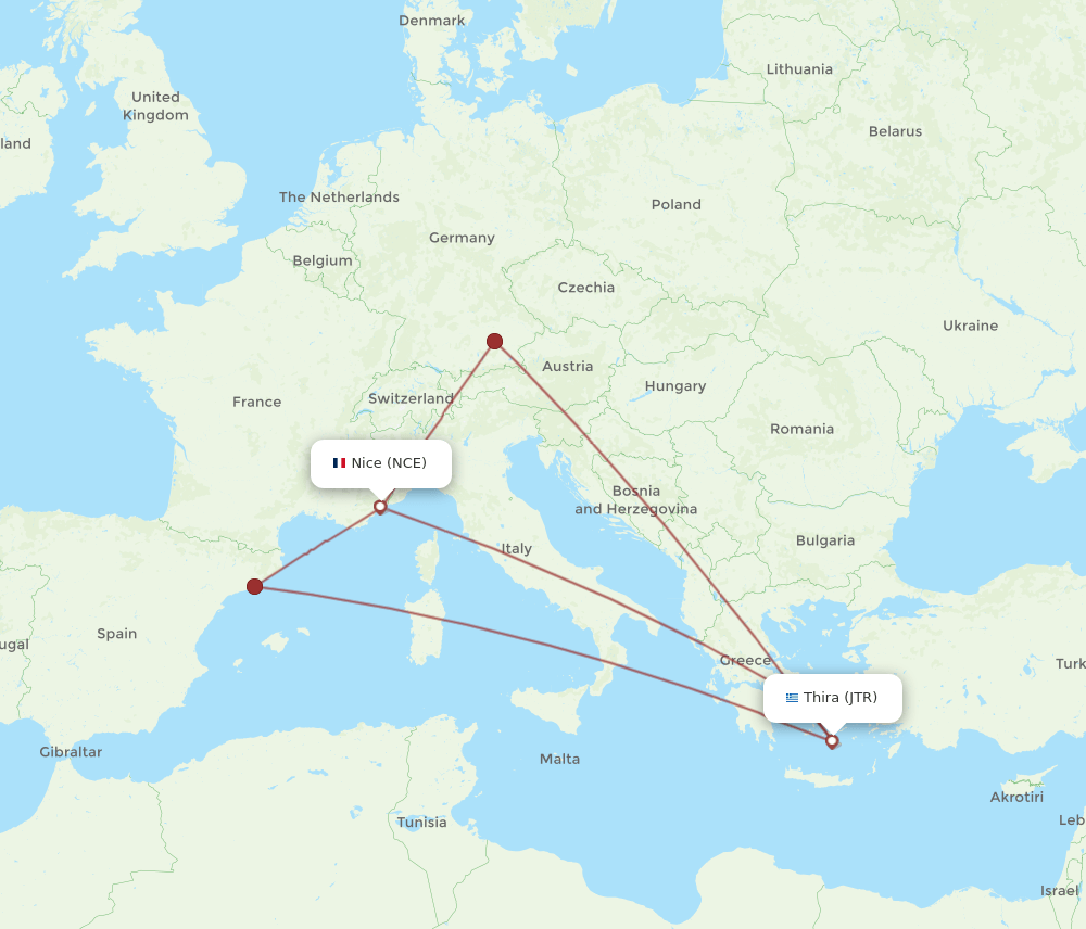 JTR to NCE flights and routes map