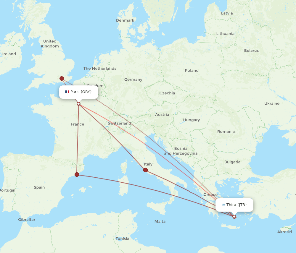 JTR to ORY flights and routes map