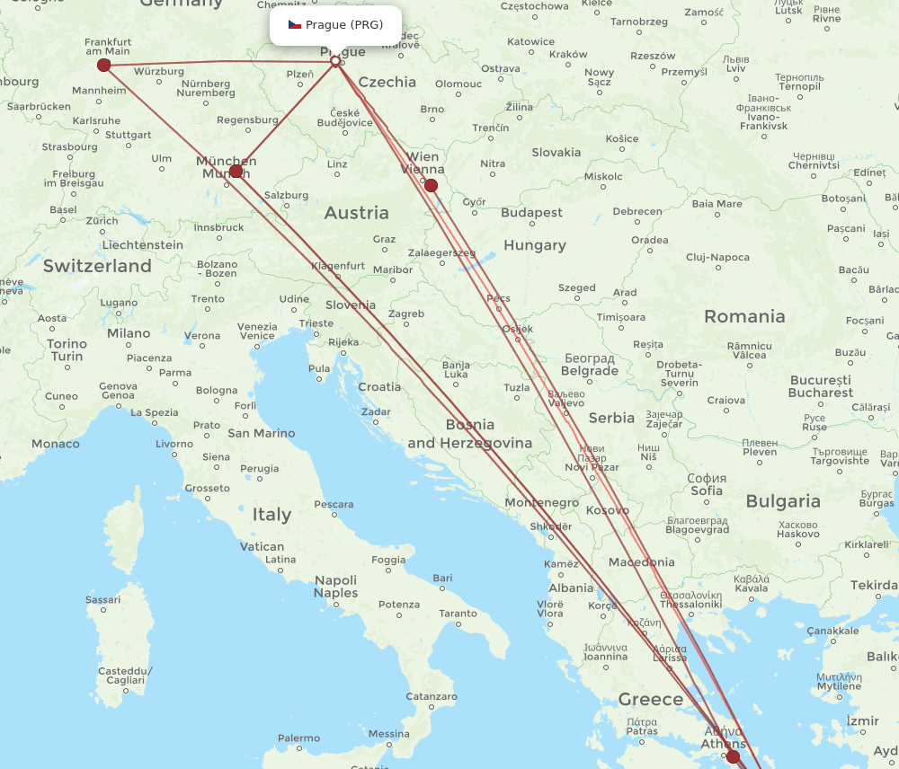 JTR-PRG flight routes