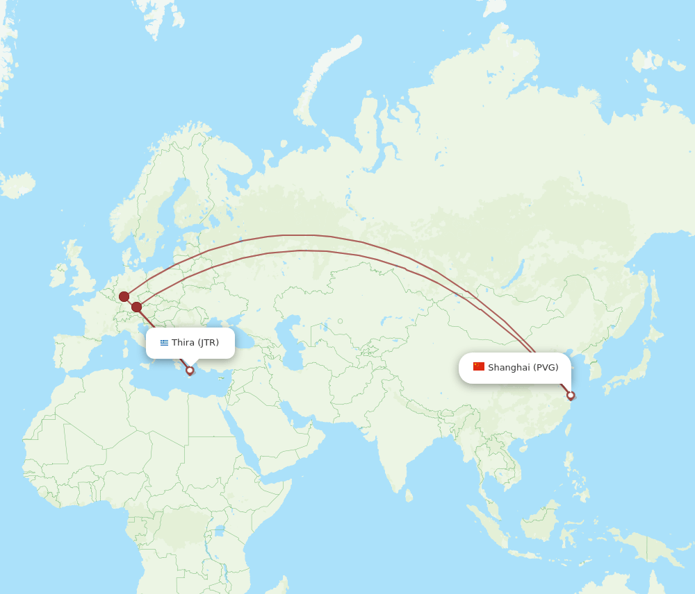 JTR to PVG flights and routes map