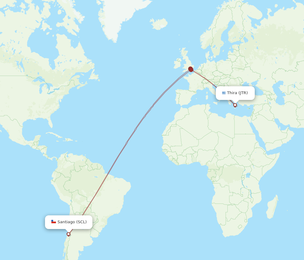 Santiago - Thira route map and flight paths
