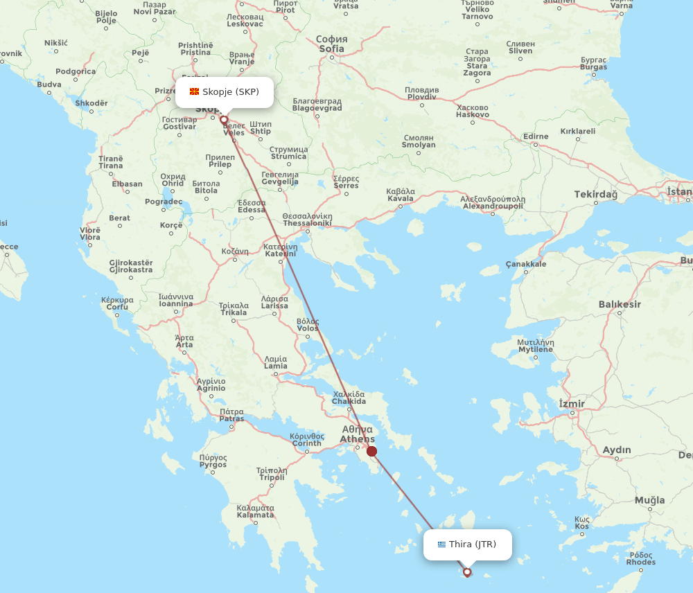JTR-SKP flight routes