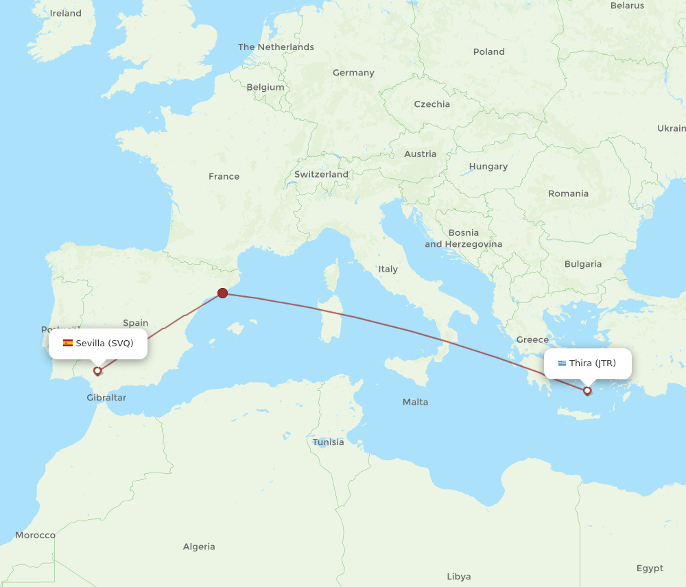 JTR to SVQ flights and routes map