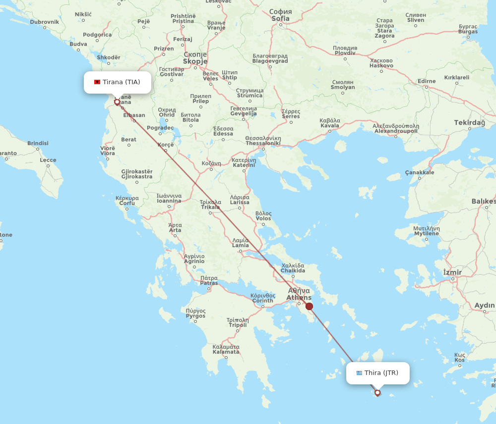 JTR to TIA flights and routes map
