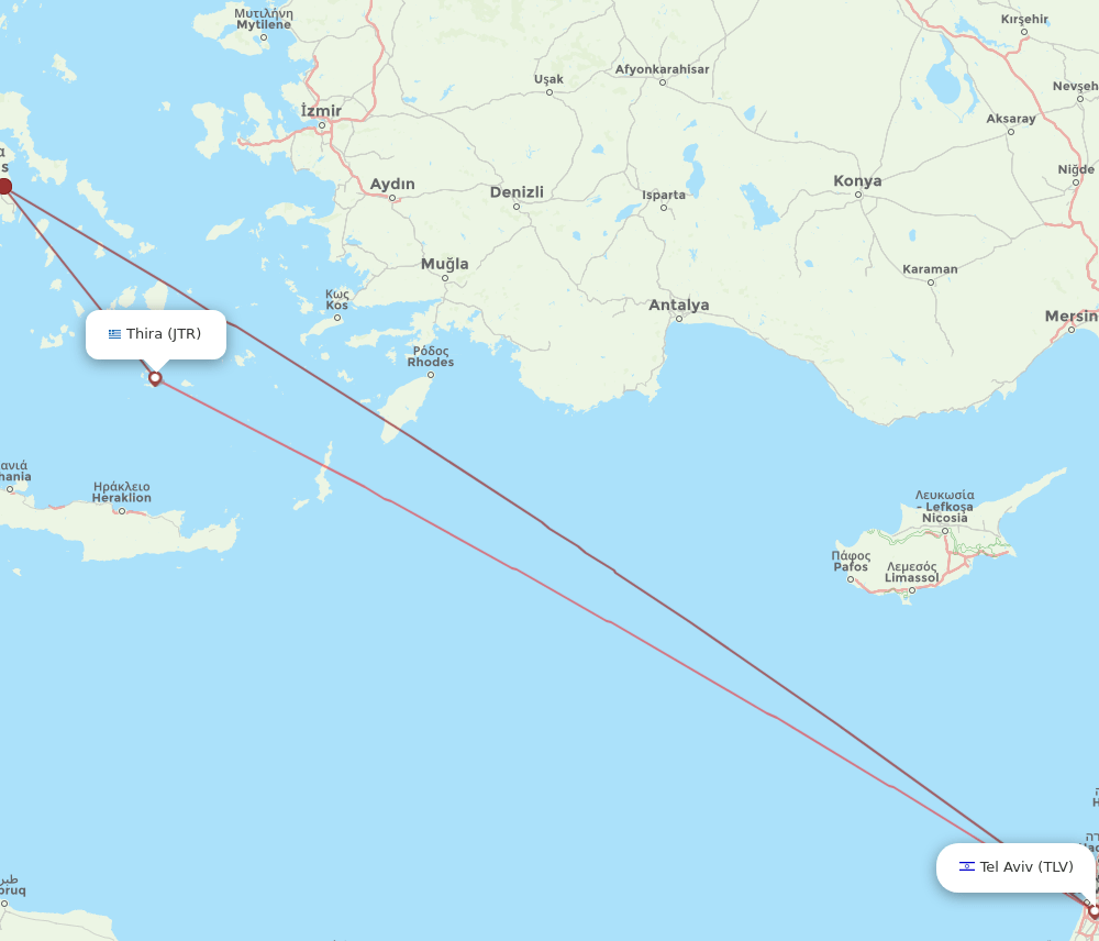 JTR to TLV flights and routes map