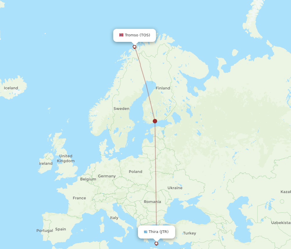 Tromso - Thira route map and flight paths