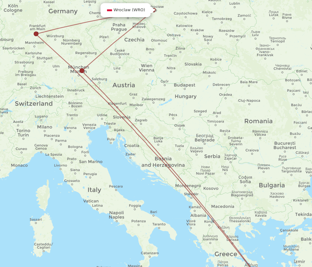 JTR-WRO flight routes