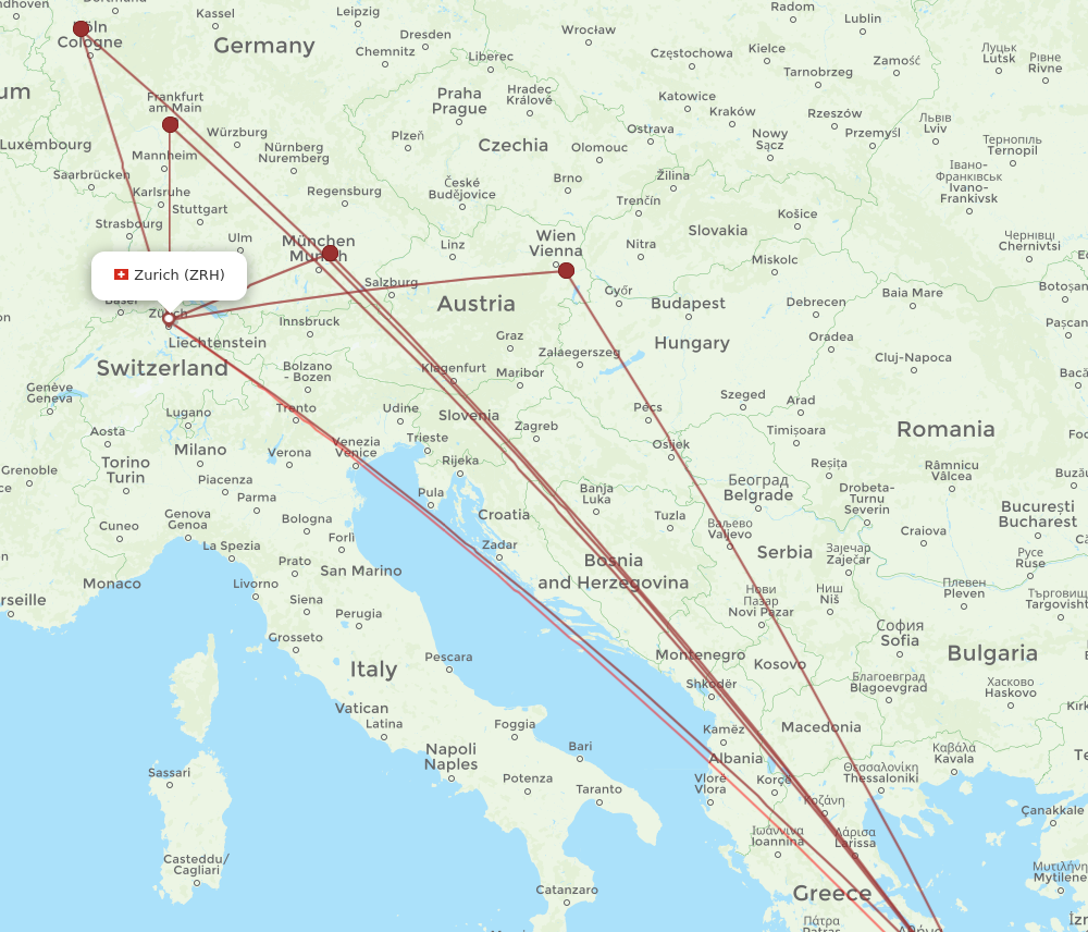 JTR to ZRH flights and routes map