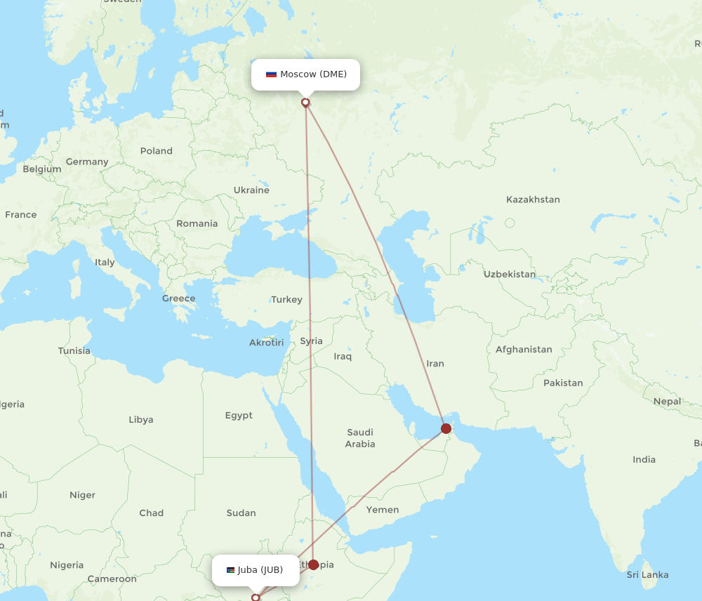 JUB to DME flights and routes map