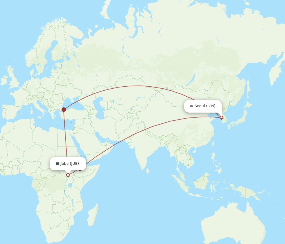 JUB-ICN flight routes
