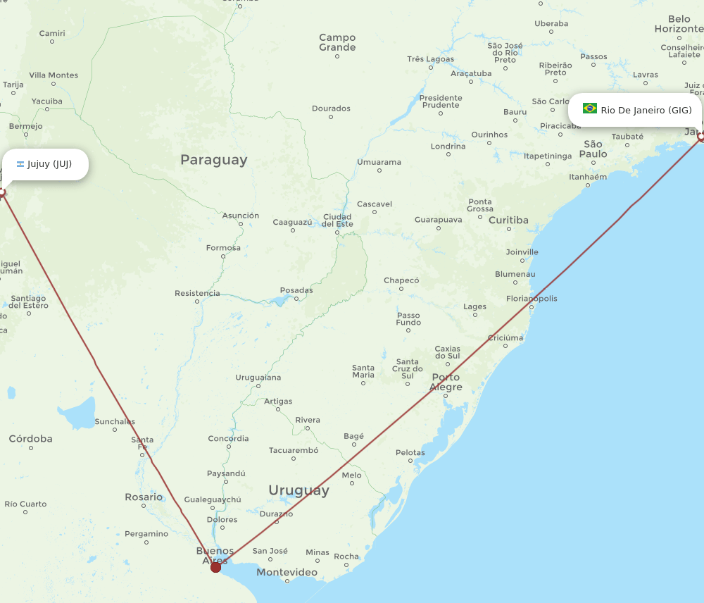 JUJ-GIG flight routes