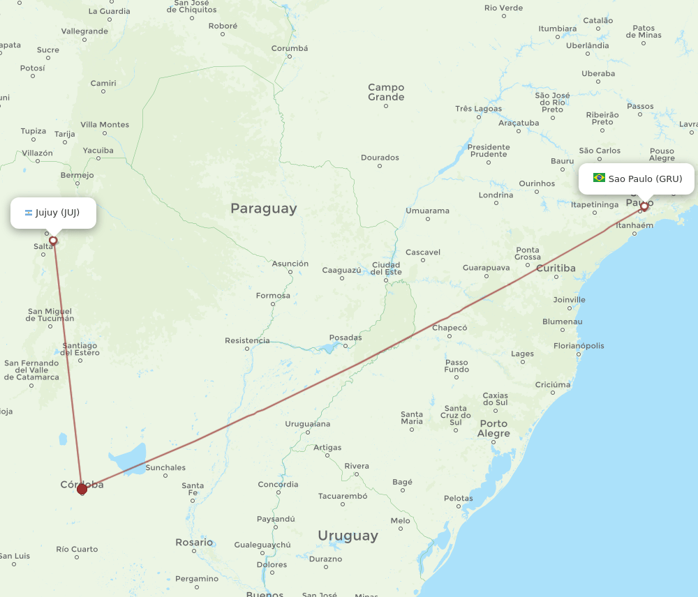 Jujuy - Sao Paulo route map and flight paths