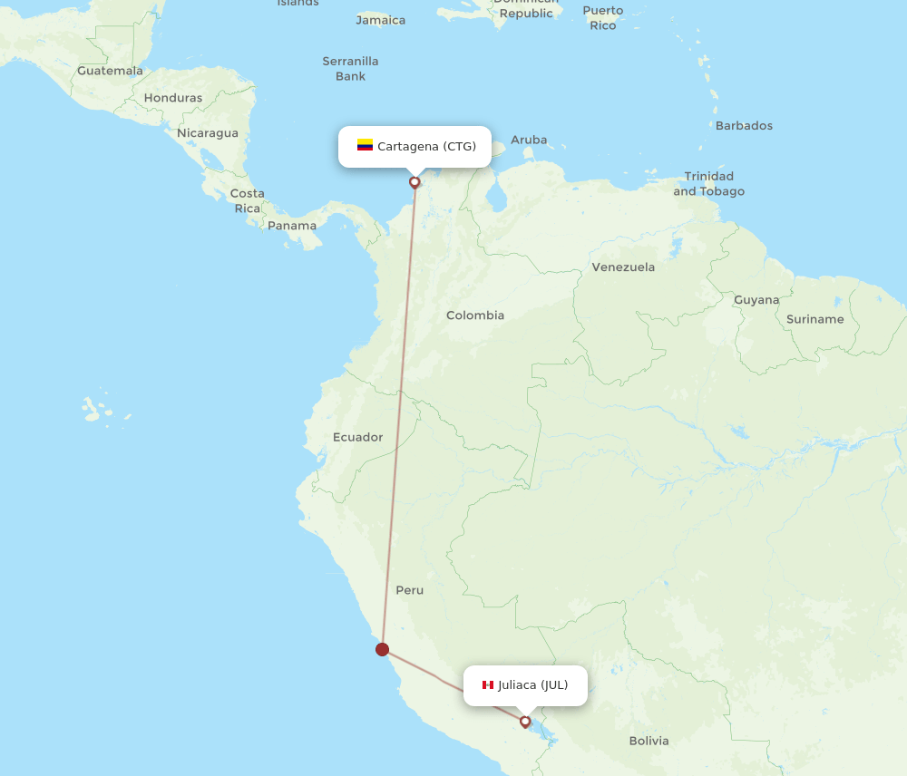 Cartagena - Juliaca route map and flight paths