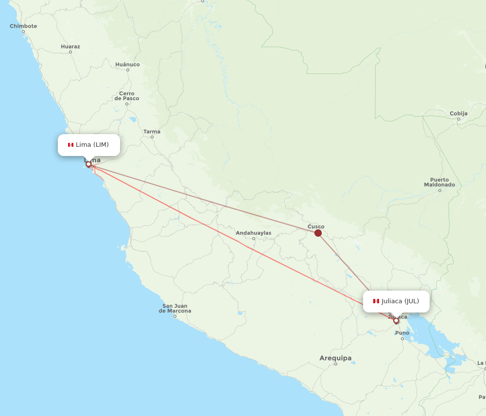Juliaca - Lima route map and flight paths