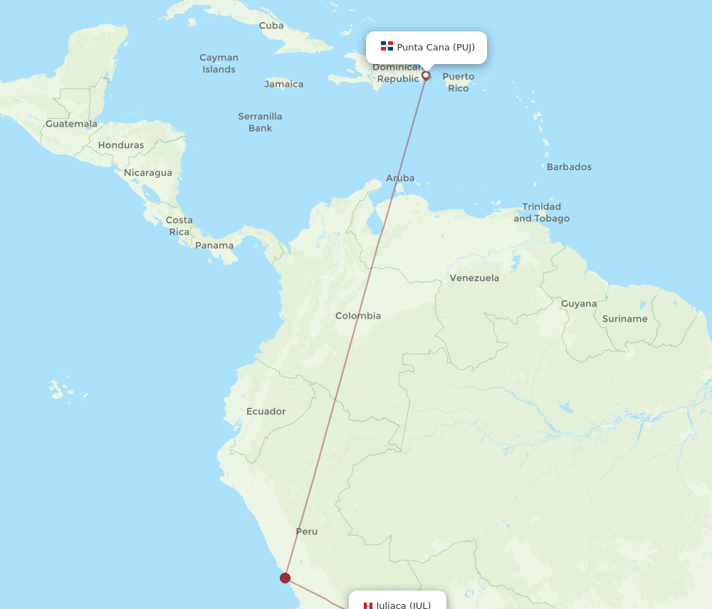 PUJ to JUL flights and routes map