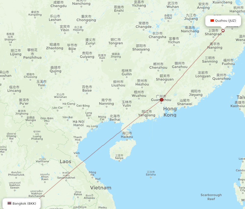 BKK to JUZ flights and routes map