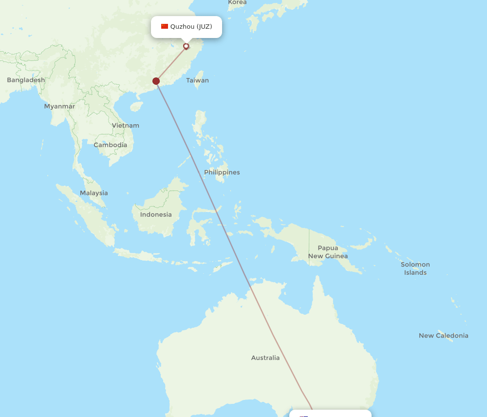 Melbourne - Quzhou, Zhejiang Province route map and flight paths